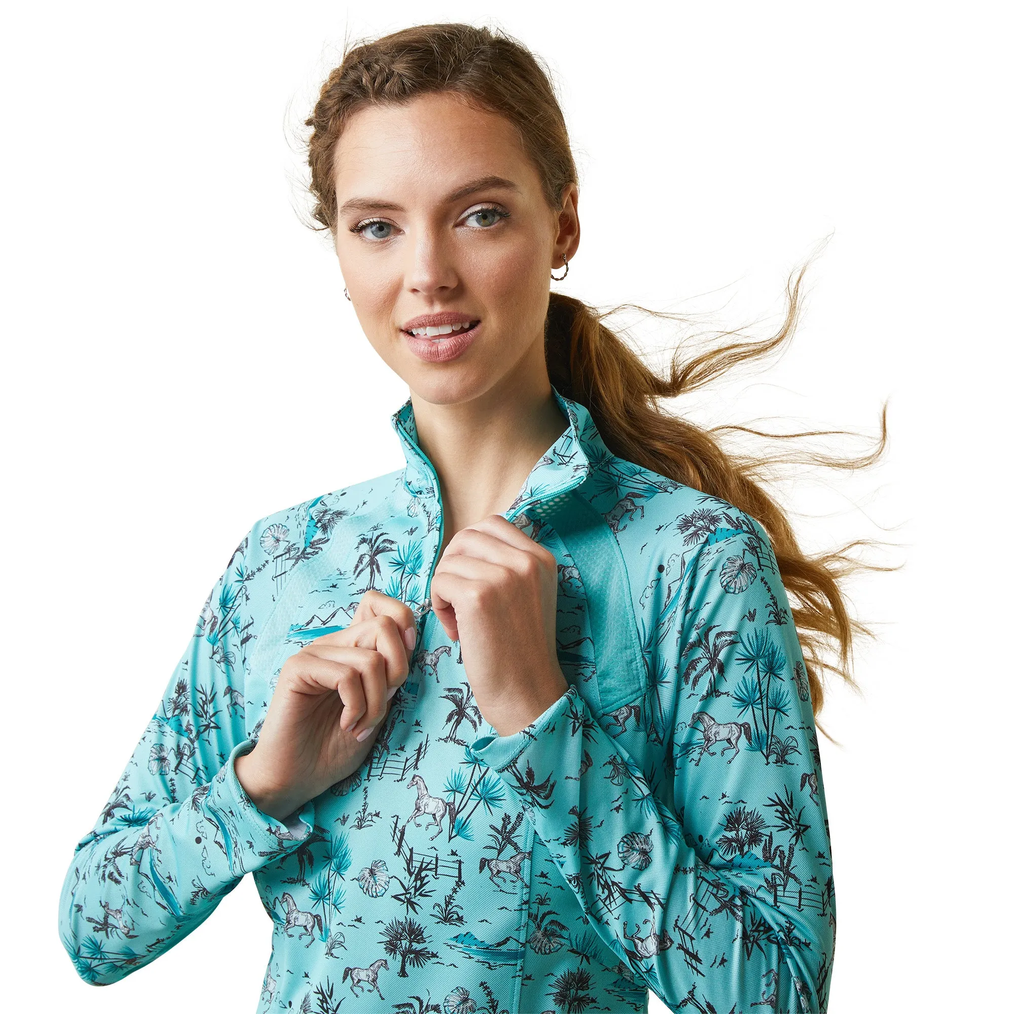 Ariat Ladies Sunstopper Blue Oasis 1/4 Zip Baselayer Pullover 10043598