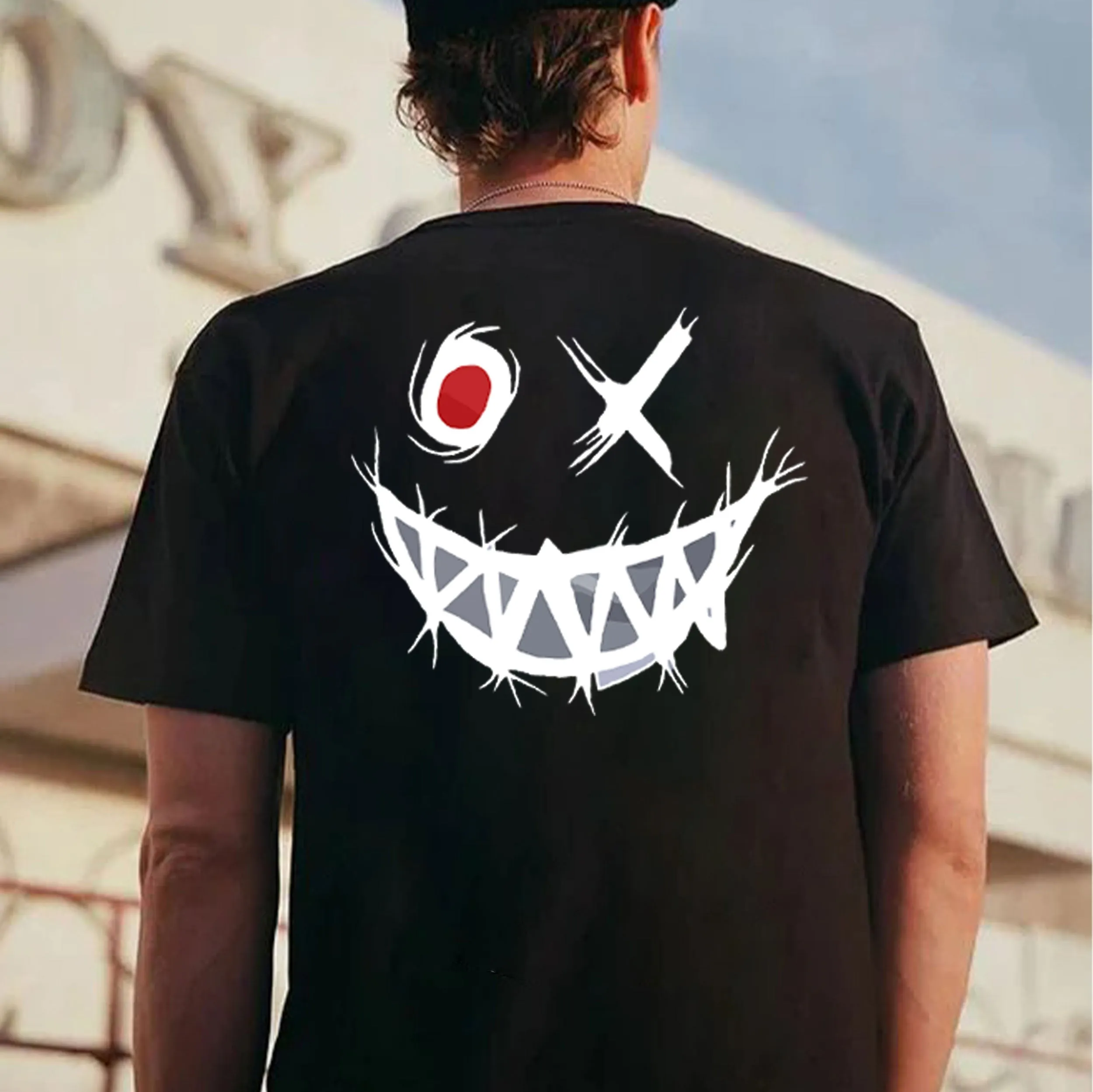 Evil Emoji Graphic White Print T-Shirt