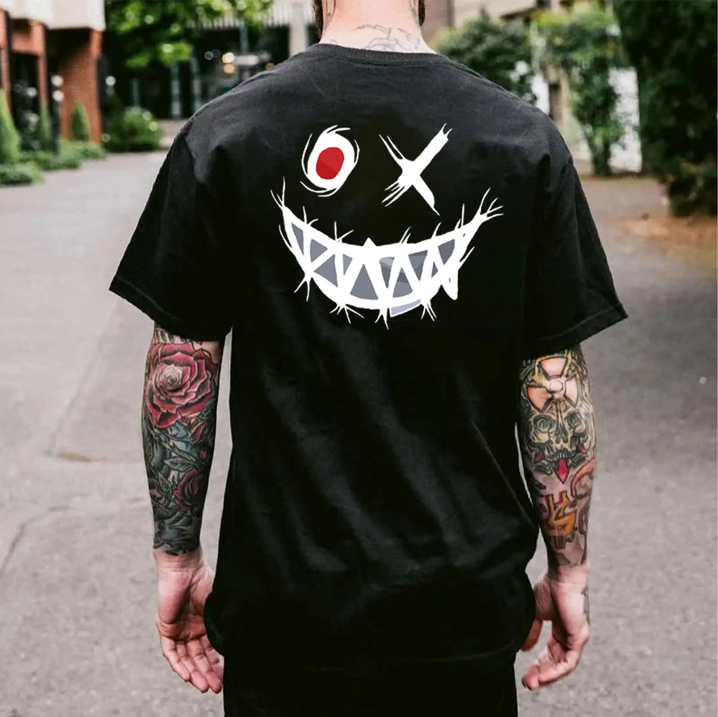 Evil Emoji Graphic White Print T-Shirt