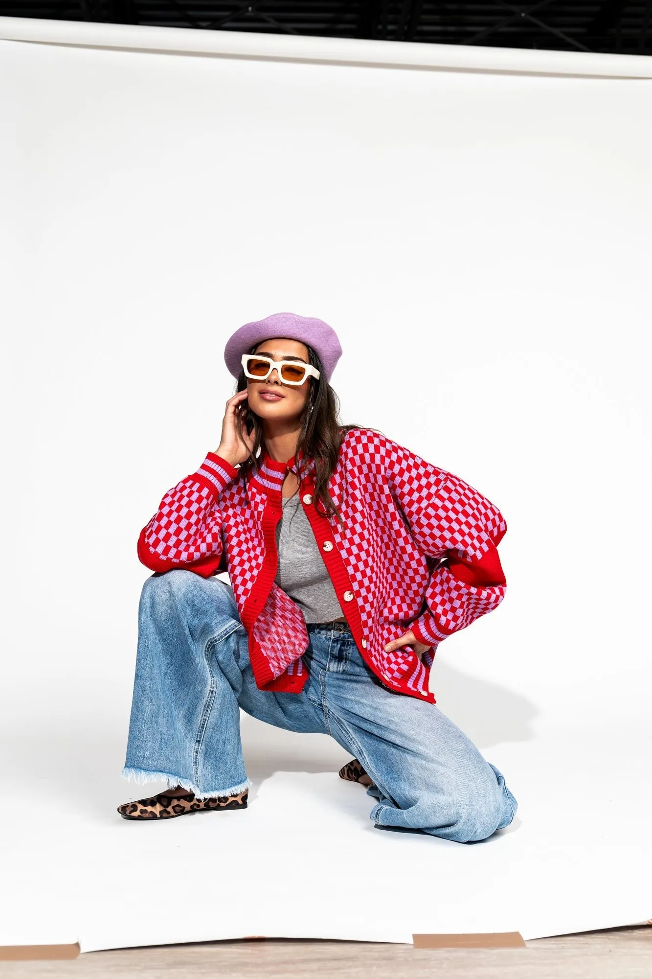 Get What I Want Grandpa Cardigan in Lavender   Red *RESTOCKED*