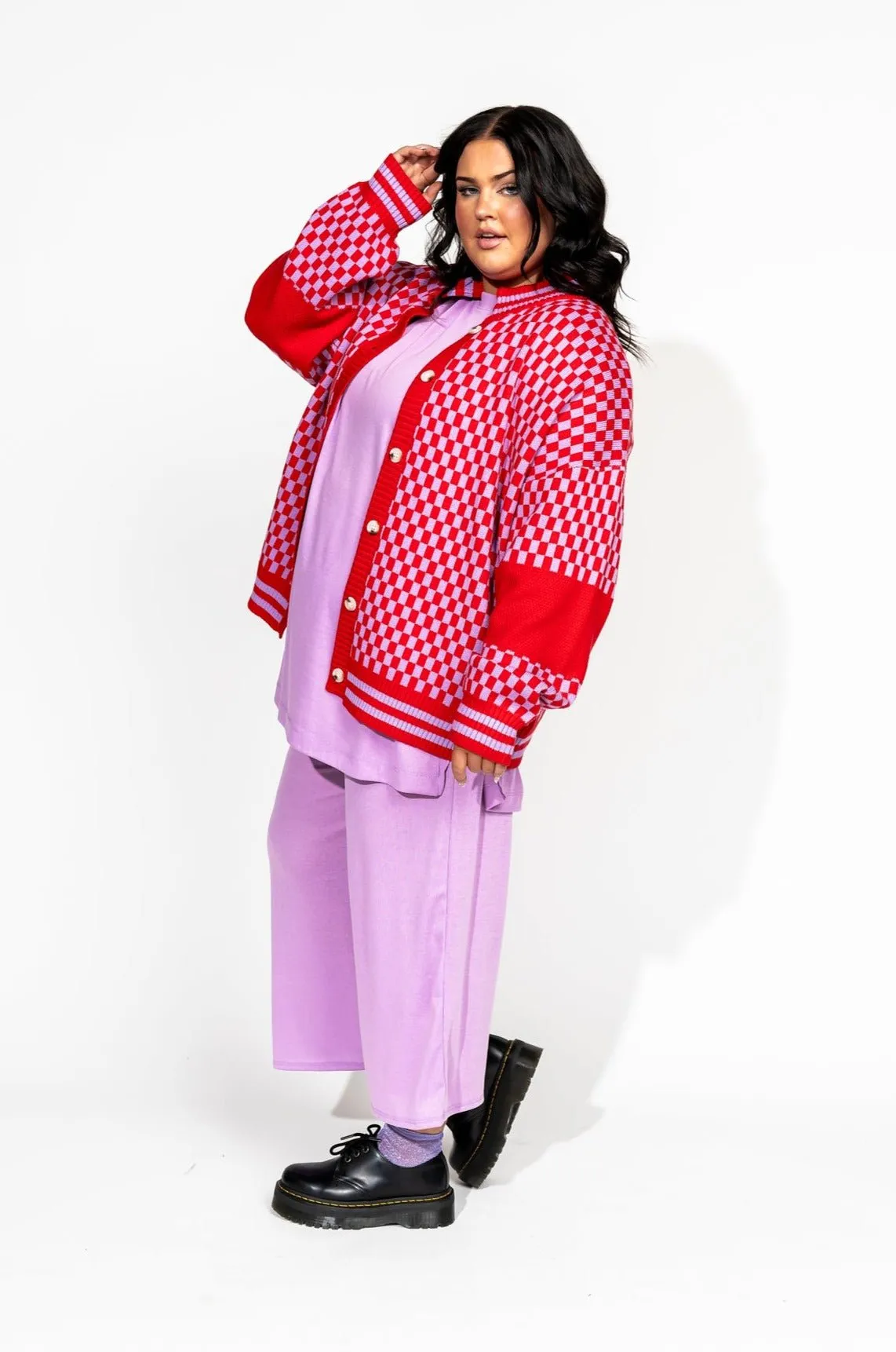 Get What I Want Grandpa Cardigan in Lavender   Red *RESTOCKED*
