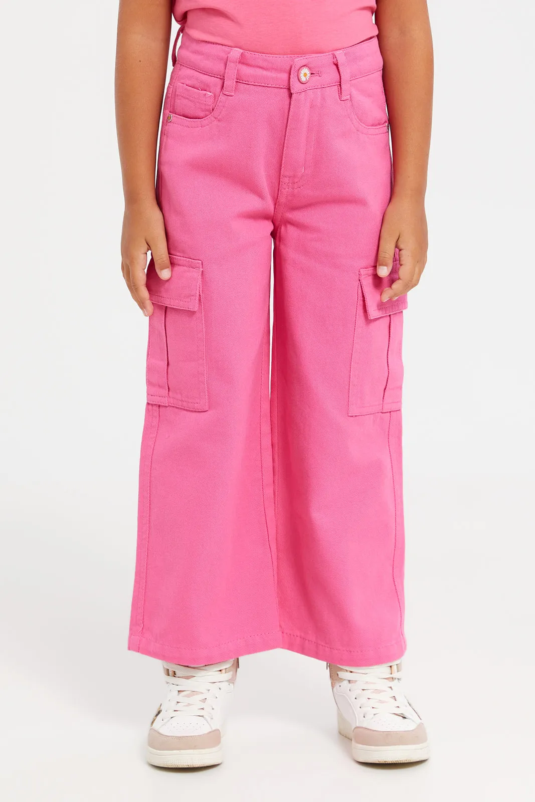 Girls Pink Cargo Jeans