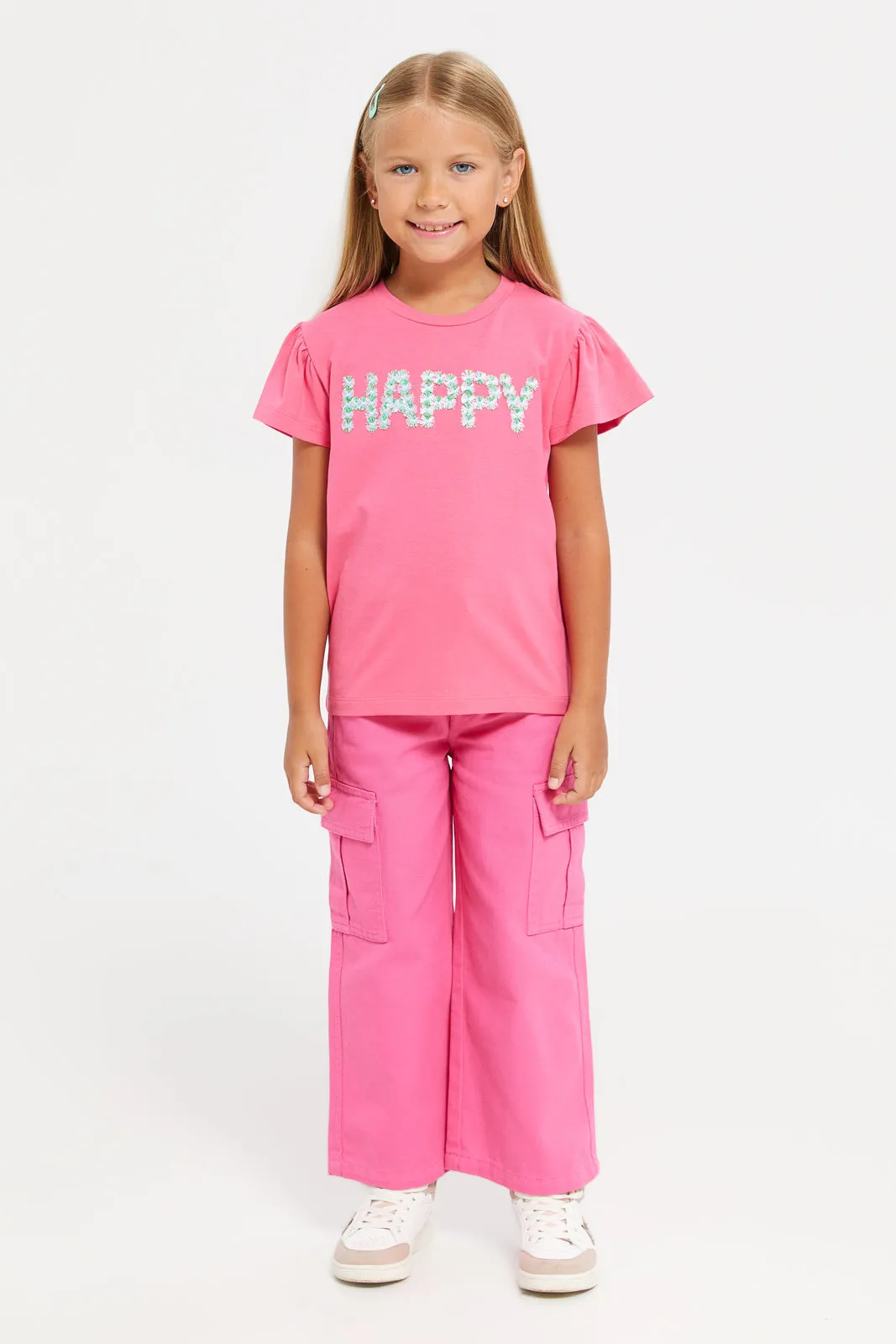Girls Pink Cargo Jeans