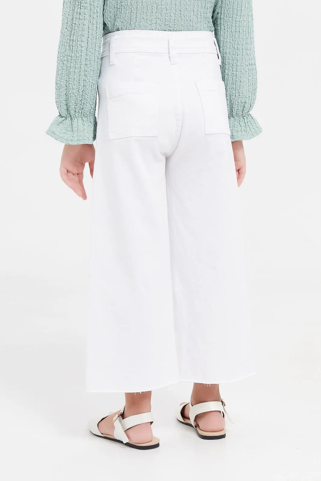 Girls White Wide Leg Jeans