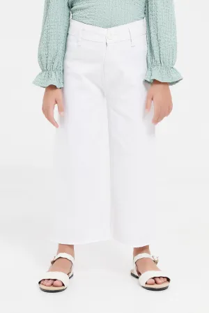 Girls White Wide Leg Jeans