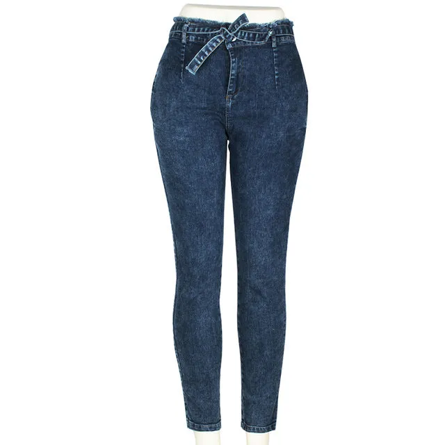 High Waist Jeans Women Streetwear Bandage Denim Plus Size Skinny Jeans for Women