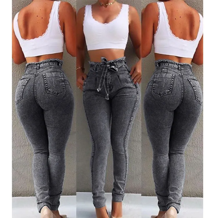 High Waist Jeans Women Streetwear Bandage Denim Plus Size Skinny Jeans for Women