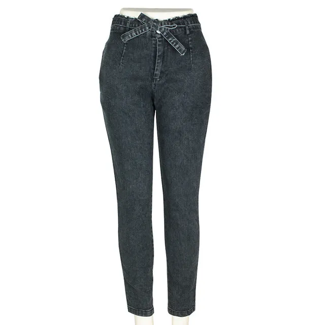 High Waist Jeans Women Streetwear Bandage Denim Plus Size Skinny Jeans for Women