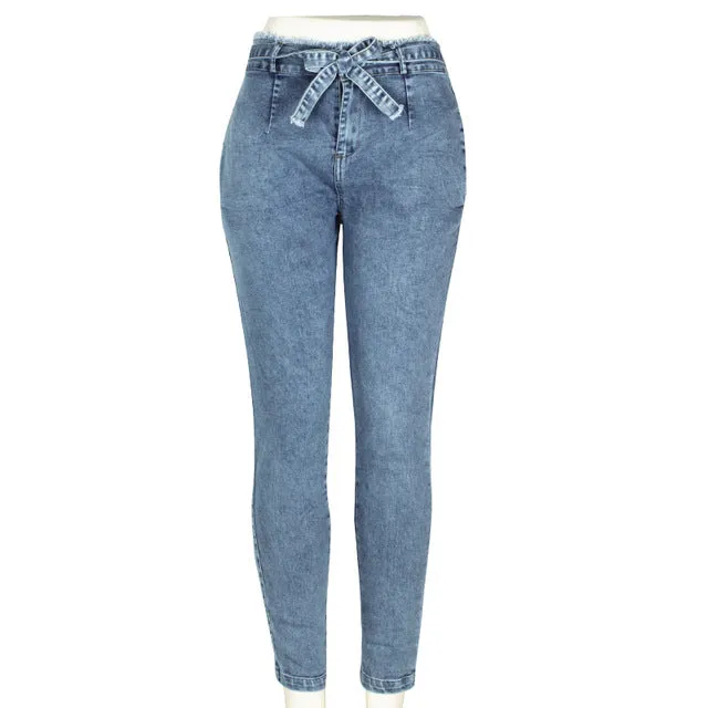 High Waist Jeans Women Streetwear Bandage Denim Plus Size Skinny Jeans for Women
