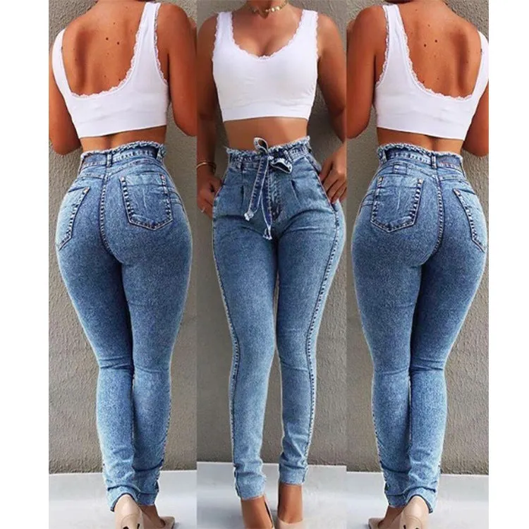 High Waist Jeans Women Streetwear Bandage Denim Plus Size Skinny Jeans for Women