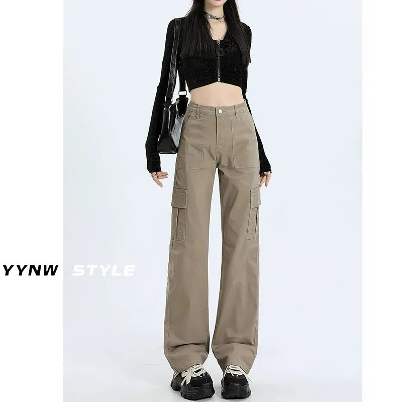 Sexy Cargo Jeans Women's Autumn New Arrival High Waist Pear Shapes Slim Looking Loose Straight Drooping Mop Pants