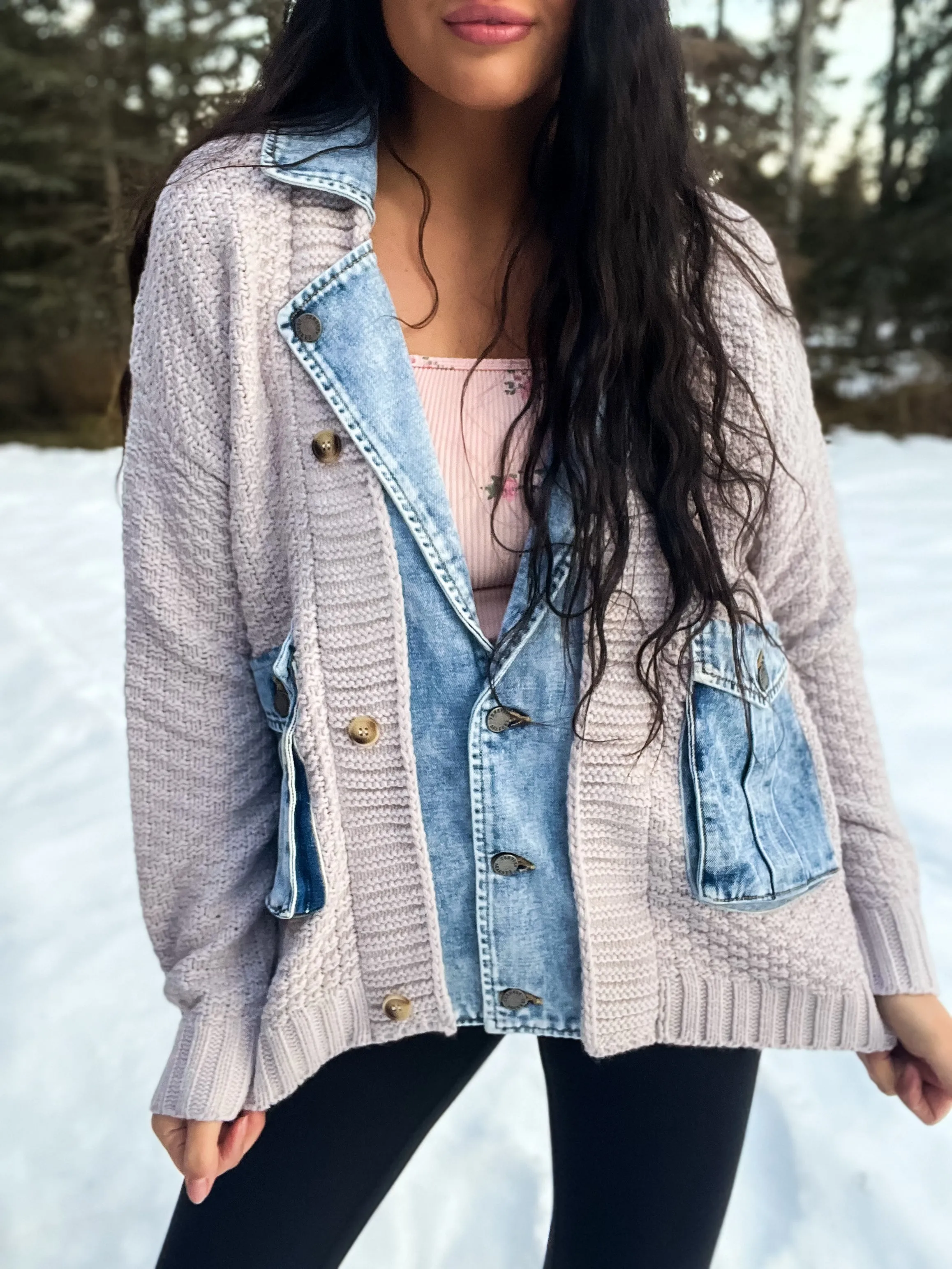 When It’s Cold Outside Knit Denim Layered Jacket